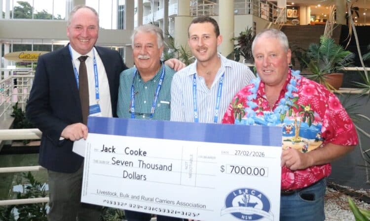 L-R: Senator Barnaby Joyce, Joe Sepos Snr, Jack Cooke and Lynley Miners. Image: Prime Creative Media.
