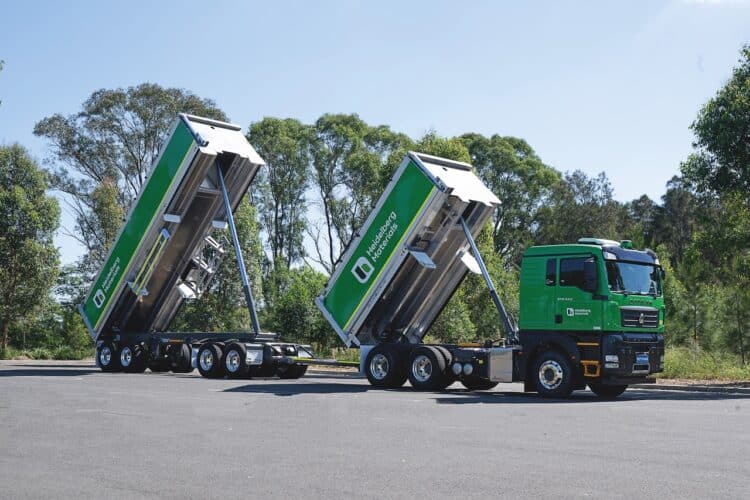 One of Heidelberg Materials Australia’s latest Muscat Trailers four-axle truck and dogs fitted with HYVA cylinders and JOST ballraces as standard. Image: Muscat Trailers.